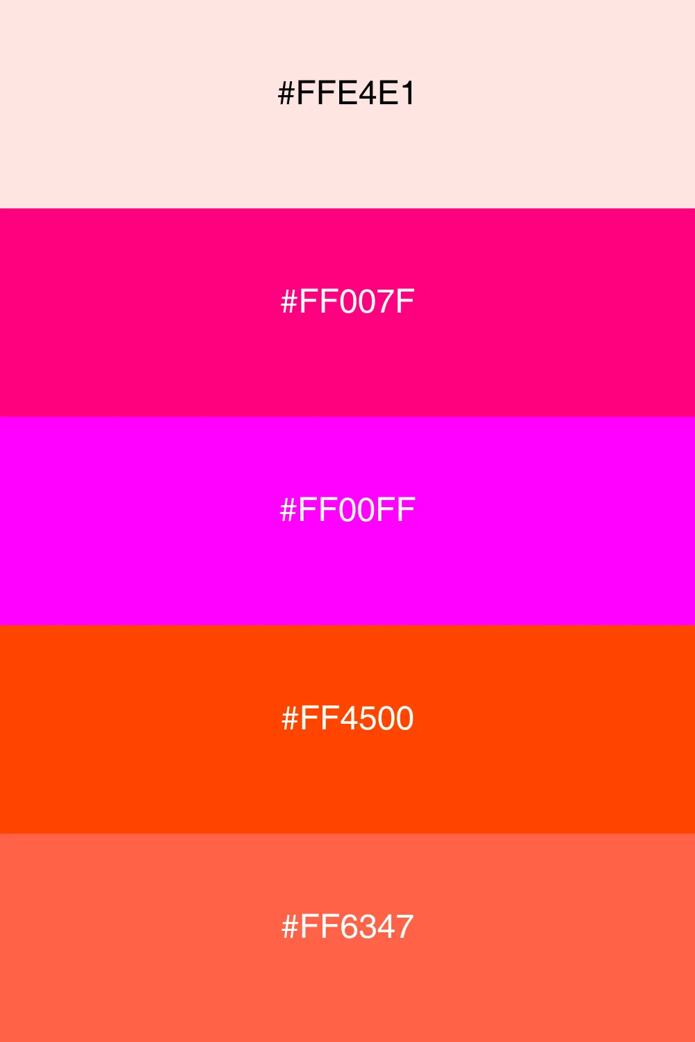 En livlig neonpalet med stærke og iøjnefaldende farver.