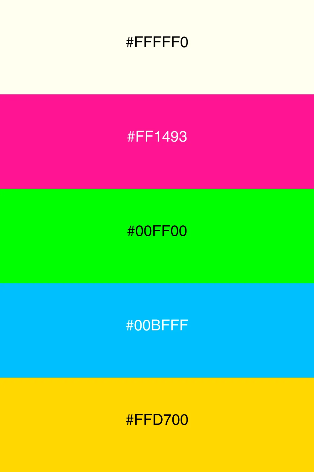 En livlig neon palet med energiske farver.