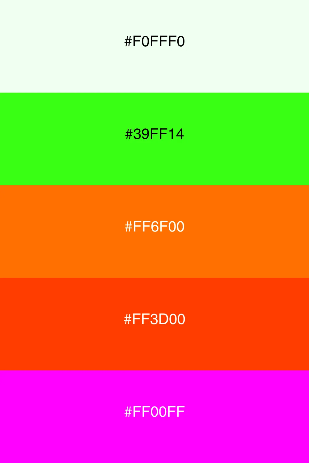 En livlig neonpalet med energiske og iøjnefaldende farver.