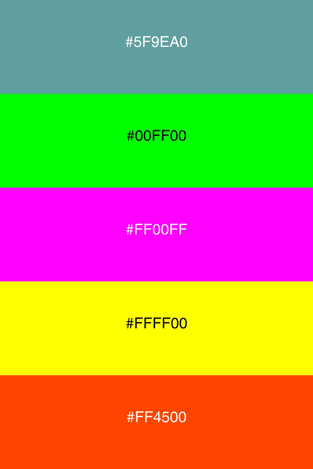 En energisk neonpalet med iøjnefaldende farver.