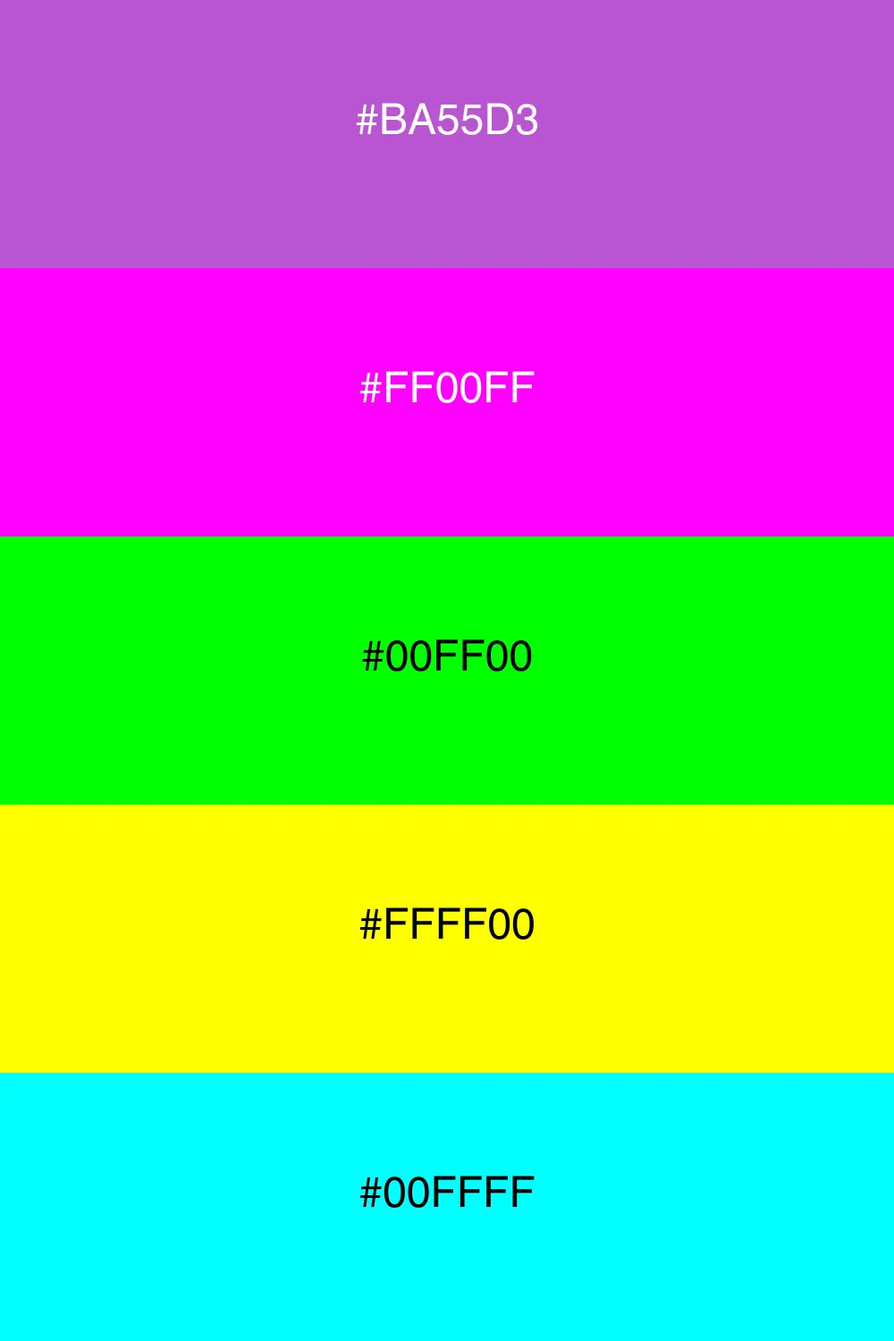 En energisk neonpalet med iøjnefaldende farver.