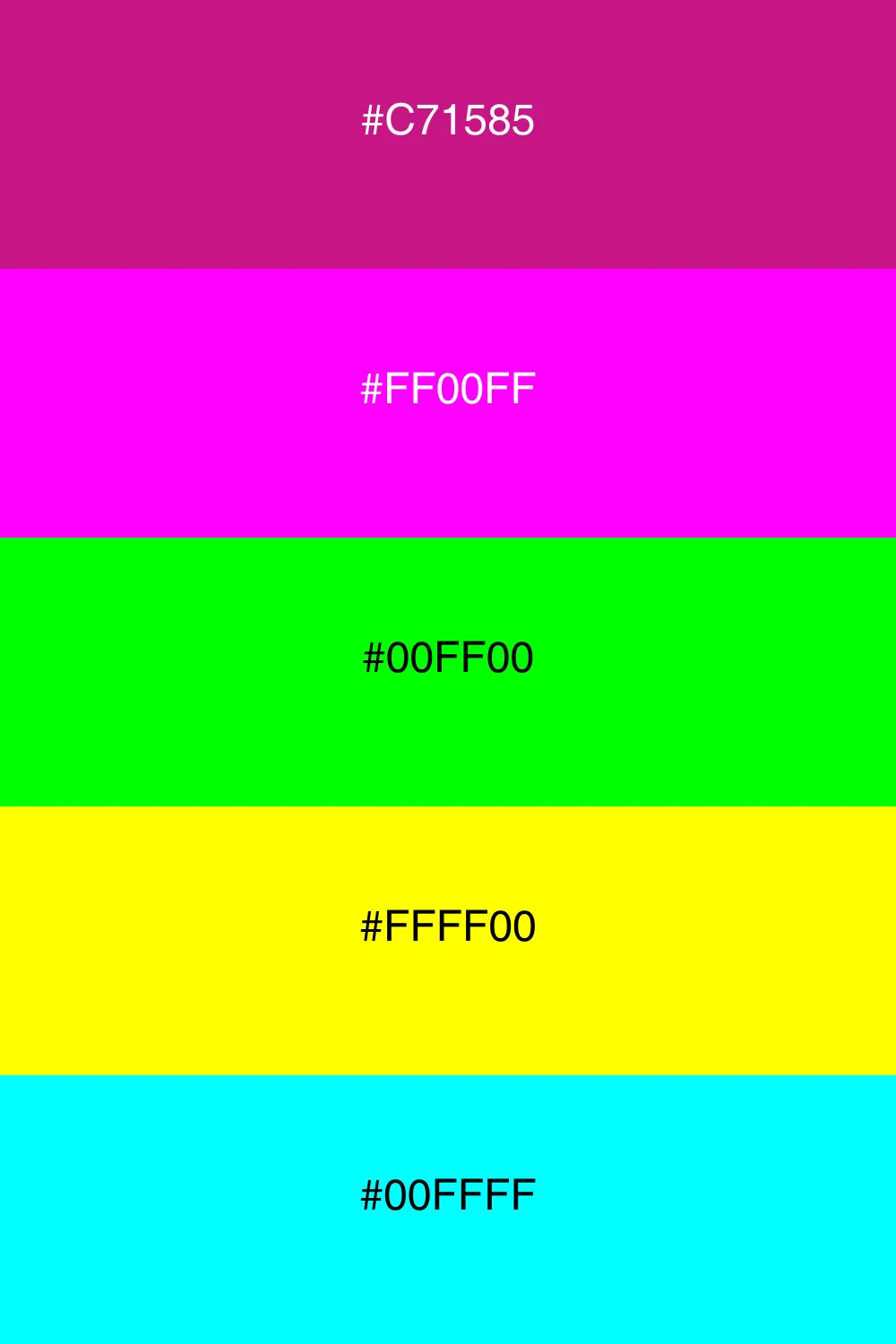 En livlig neonpalet med energiske og iøjnefaldende farver.