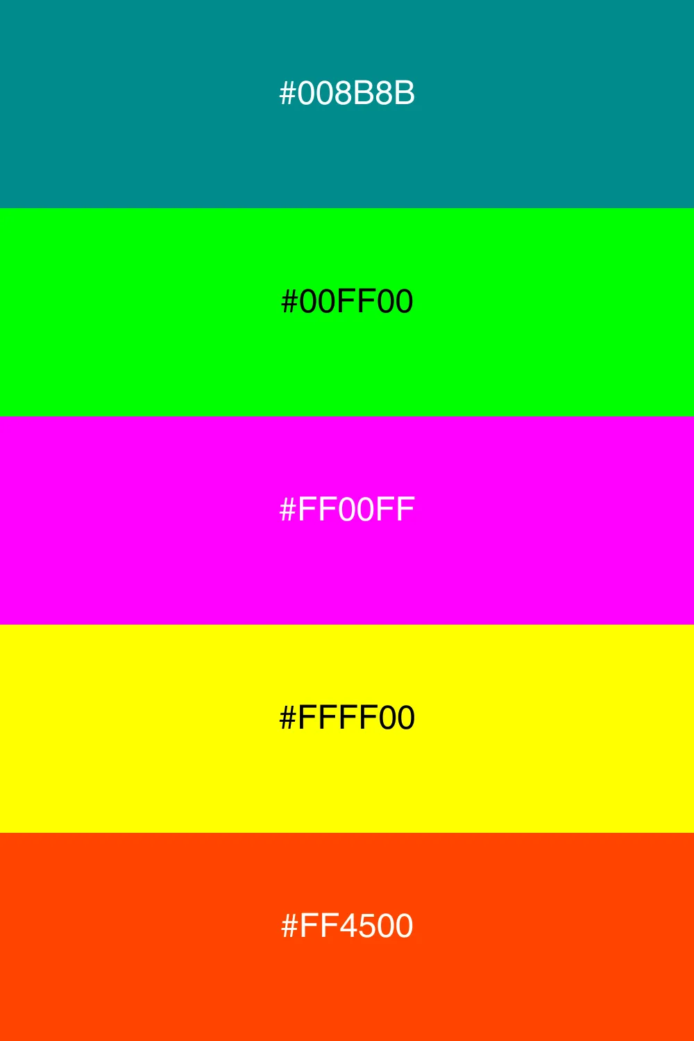 En livlig neonpalet med energiske farver.