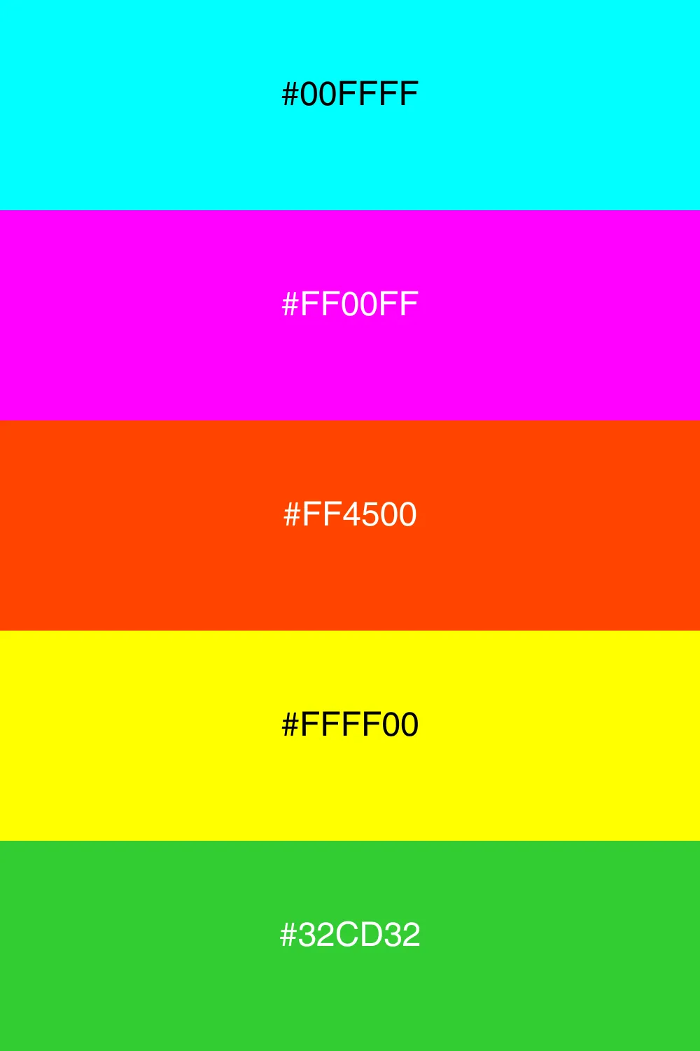 A vibrant neon palette that pops with energy and excitement.