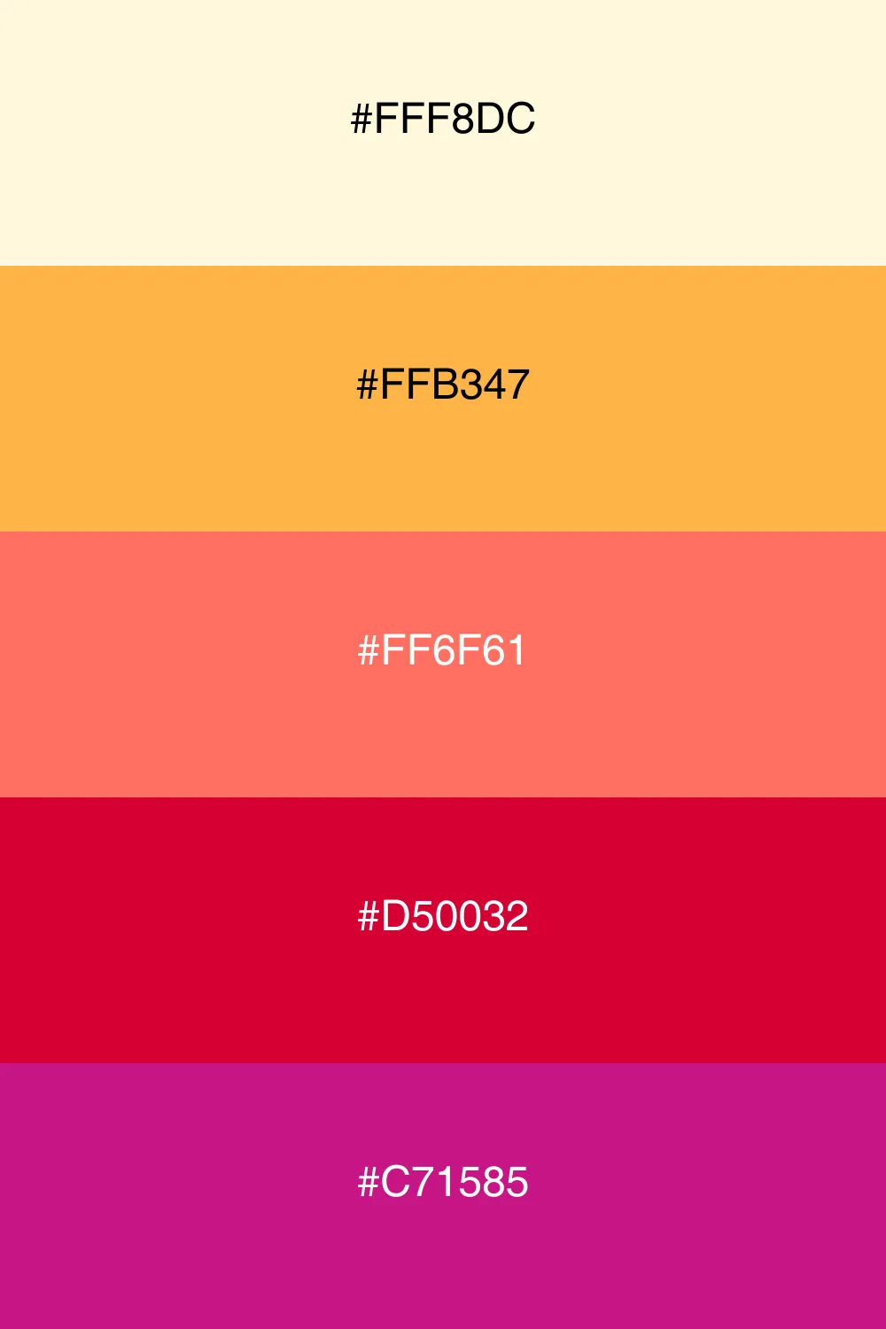 A bold palette inspired by the colors of a sunset.
