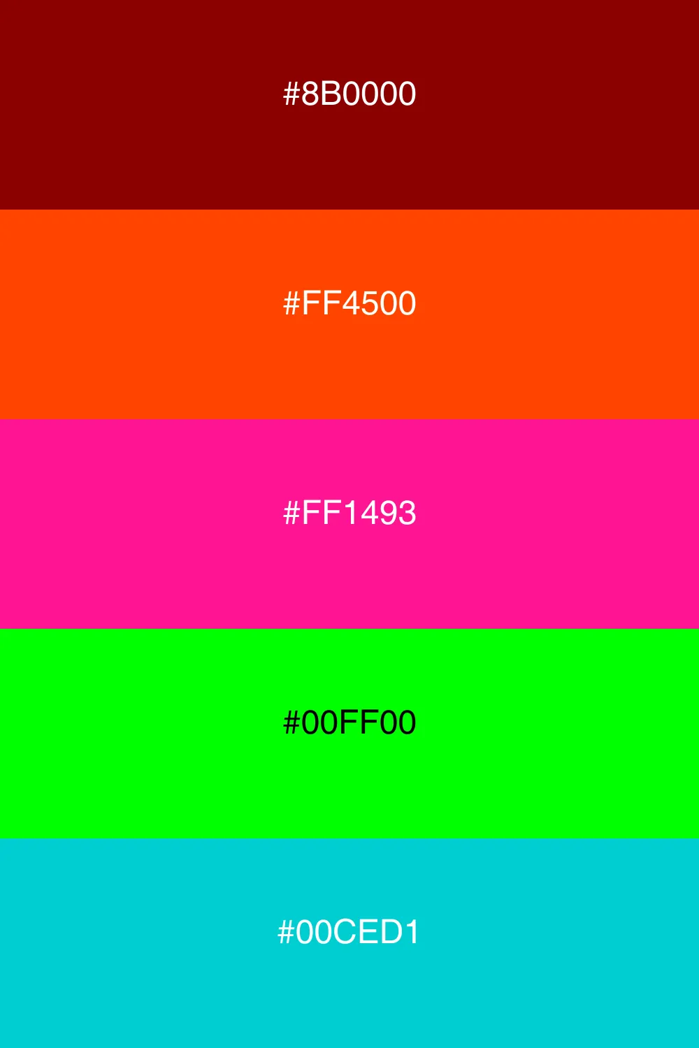 A vibrant neon palette with bold and energetic colors.