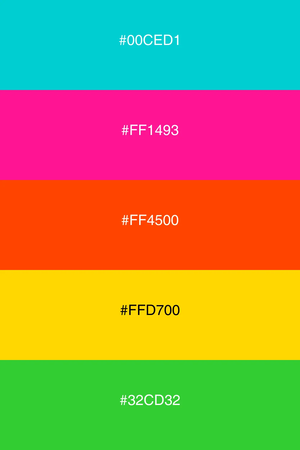 A vibrant neon palette full of energy and excitement.