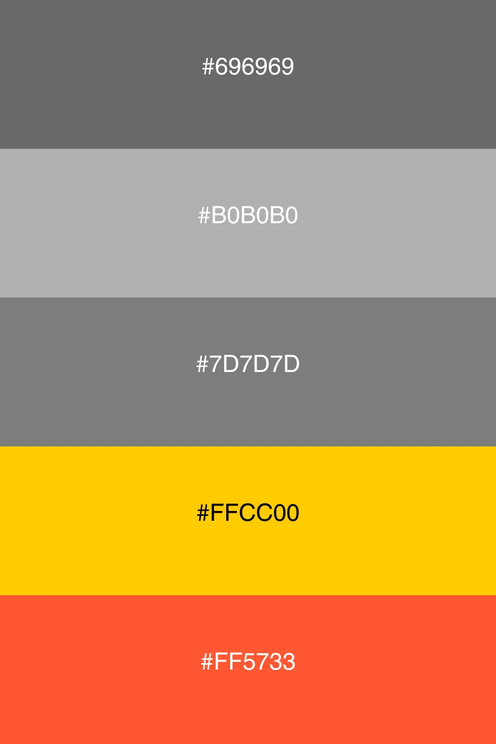 A bold palette with industrial and vibrant accents.