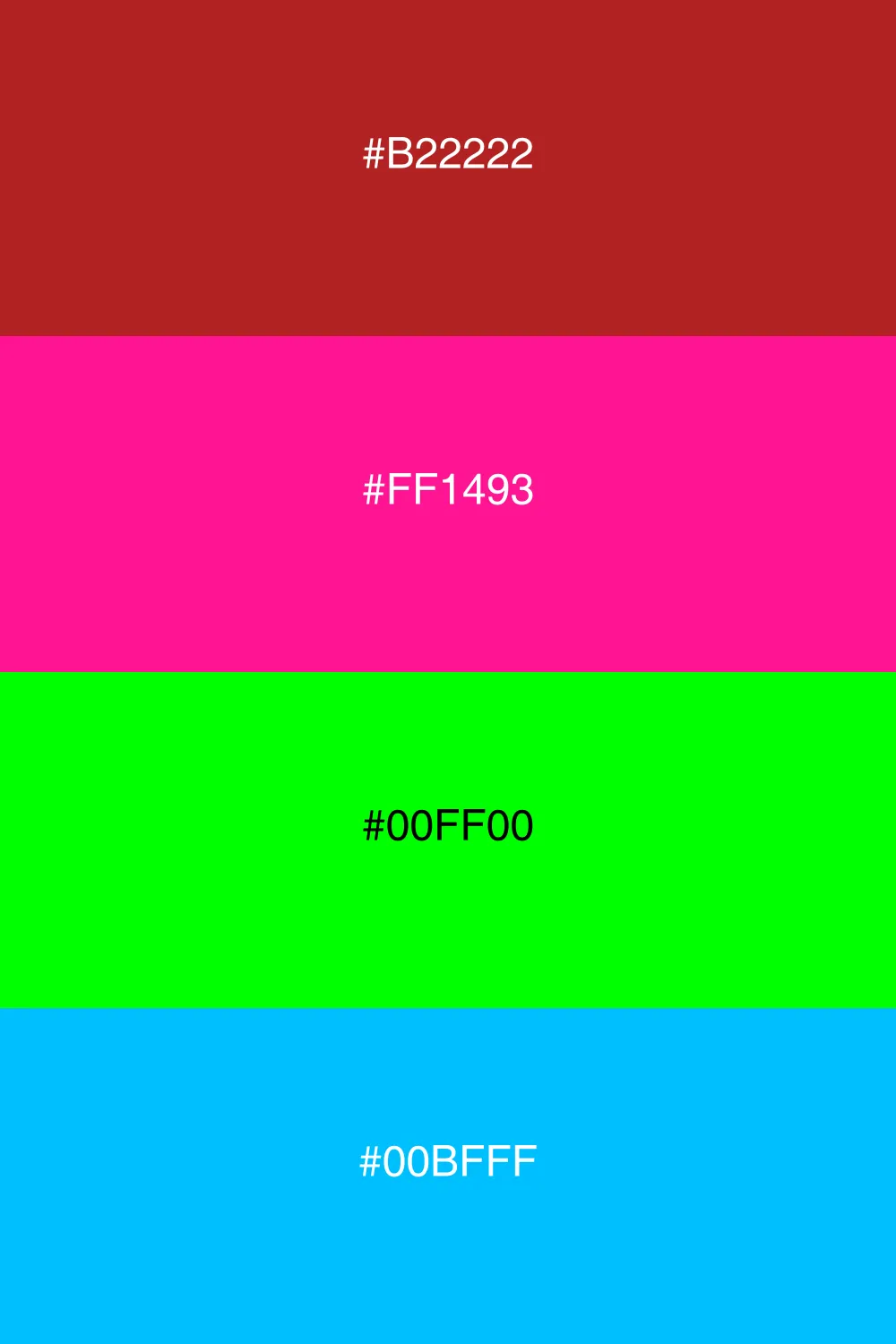 A vibrant neon palette with bold and energetic colors.
