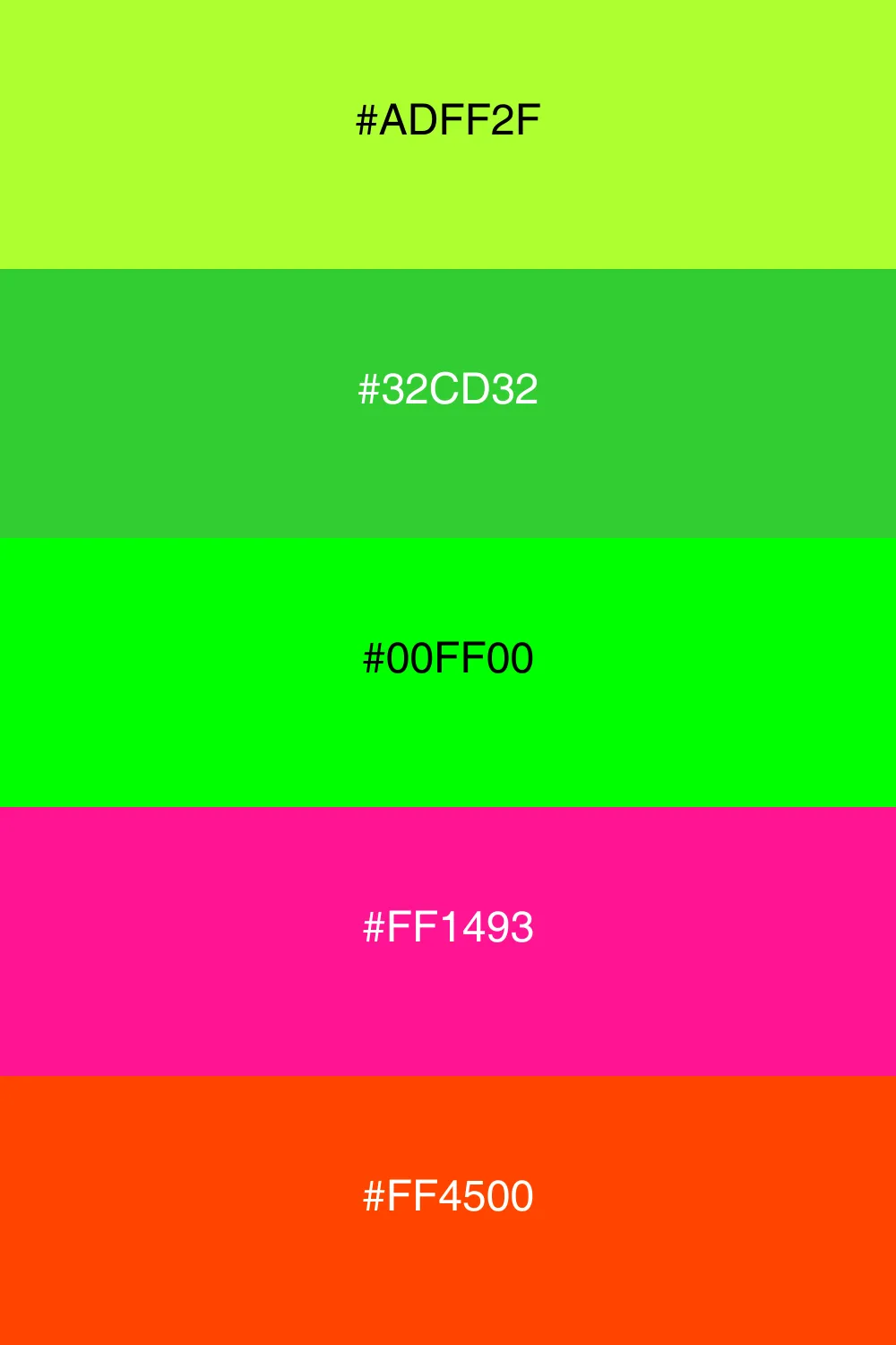 A vibrant neon palette bursting with energy and life.