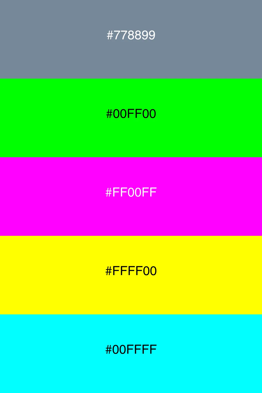 A vibrant neon palette for energetic and playful designs.