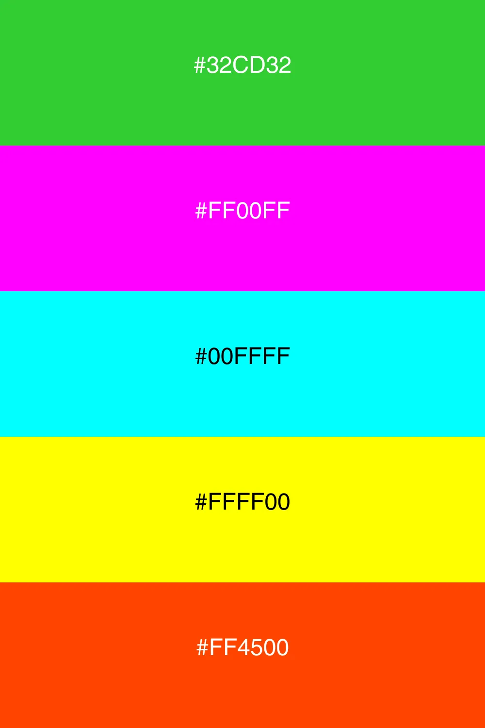 A vibrant neon palette that bursts with energy and fun.