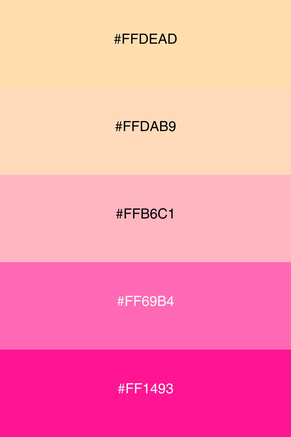 A playful and feminine palette with peachy tones.