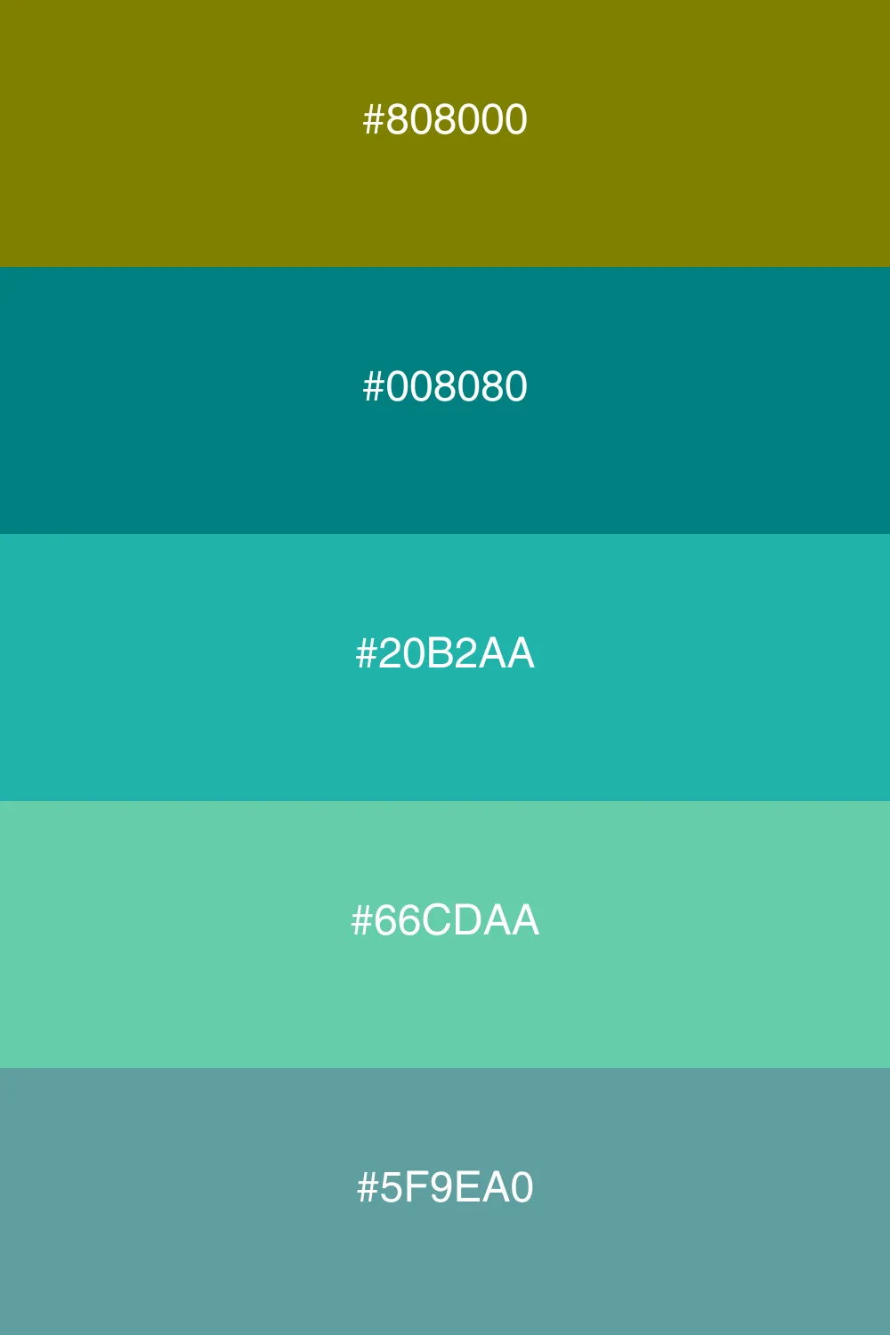 A refreshing palette blending olive with cool teal shades.