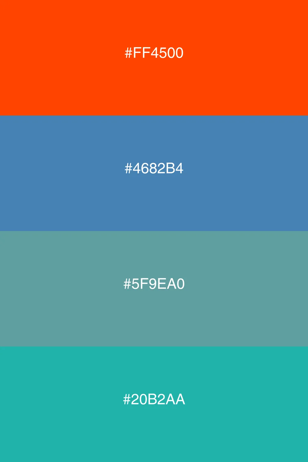 A modern palette with cool tones contrasting warm orange.