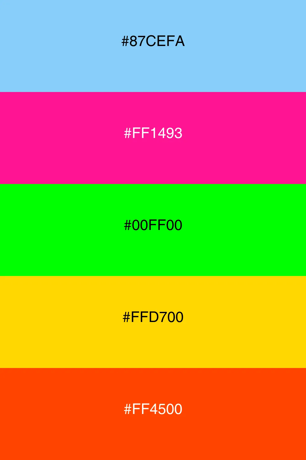 Élénk neon színek, fiatalos és modern stílusban.